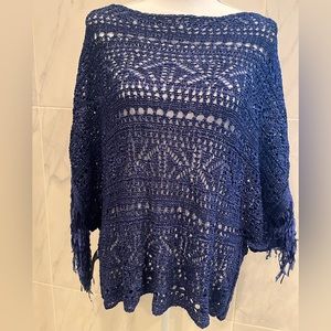 White House Black Market Fringe Poncho Color Deep Marine Size Medium NWT